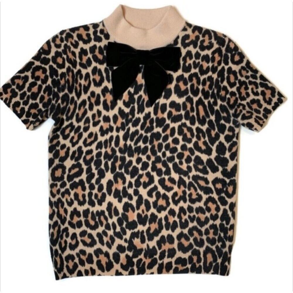 Kate Spade Leopard Print Sweater with Black Bow